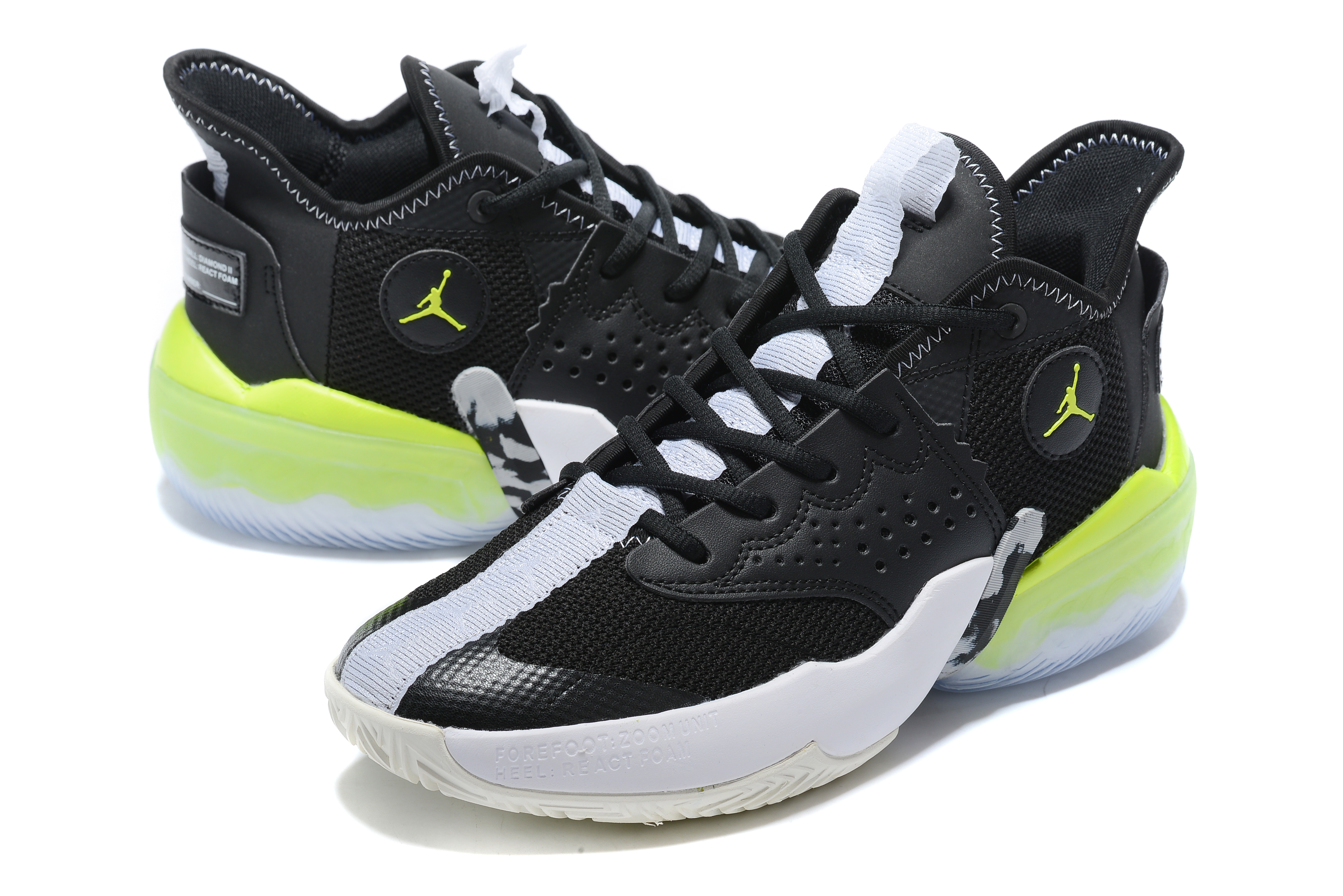 Jumpman Diamond Mid Black White Green Shoes - Click Image to Close